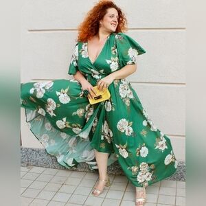Nwt Flycurvy Floral Green Maxi Dress Spring Summer Graduation 3xl